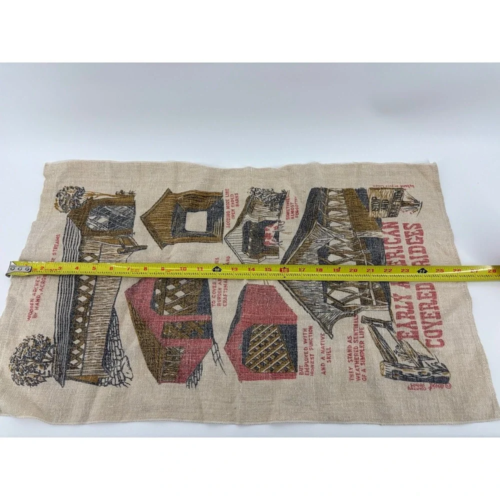 Vintage Covered Bridges Kitchen Tea Towel Linen,